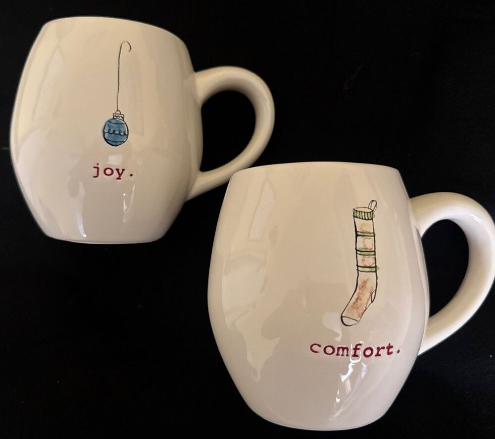 Rae Dunn Artisan by Magenta COMFORT & JOY Large Coffee Cocoa Mugs Red White New